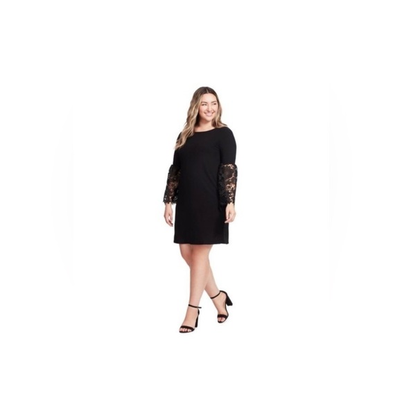 NWOT Alfani Black Shift Dress with Lace Bell Sleeves - Picture 4 of 10